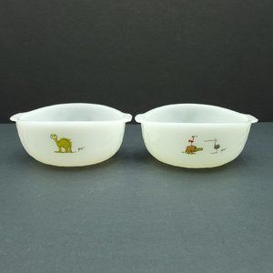 Fire King B.C. Comics Milk Glass Cereal Bowls Anchor Hocking BC Comic Strip Dish